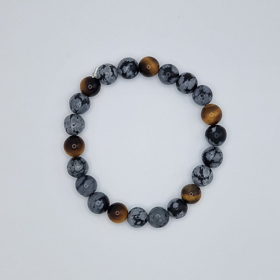 Schneeflockenobsidian & Tigerauge Kugelarmband