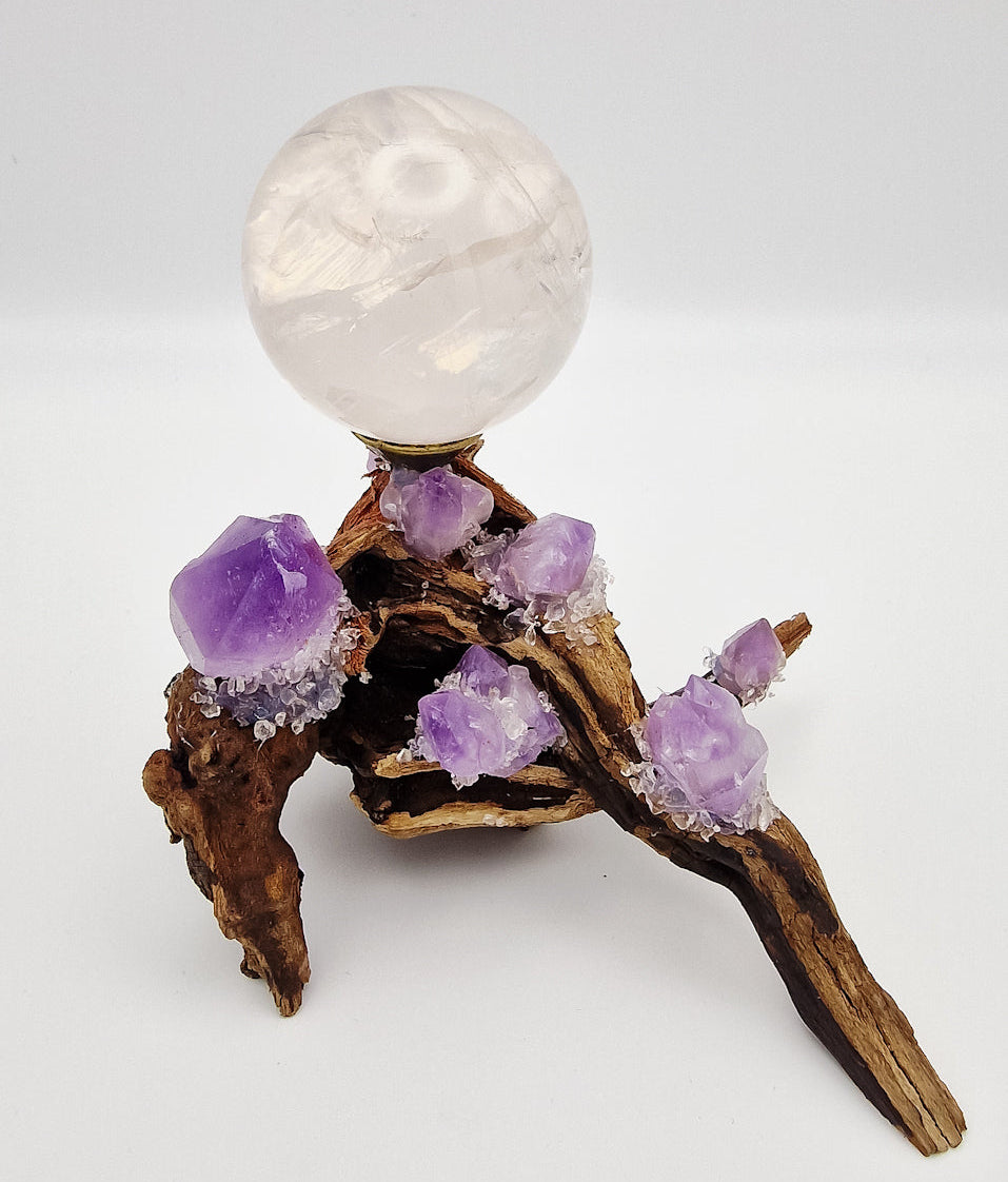 Amethyst- Holz Halterung
