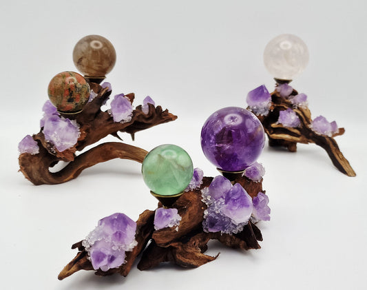Amethyst- Holz Halterung