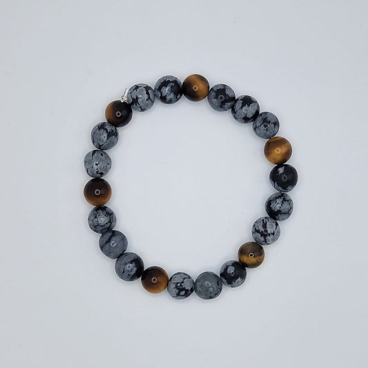 Schneeflockenobsidian & Tigerauge Kugelarmband